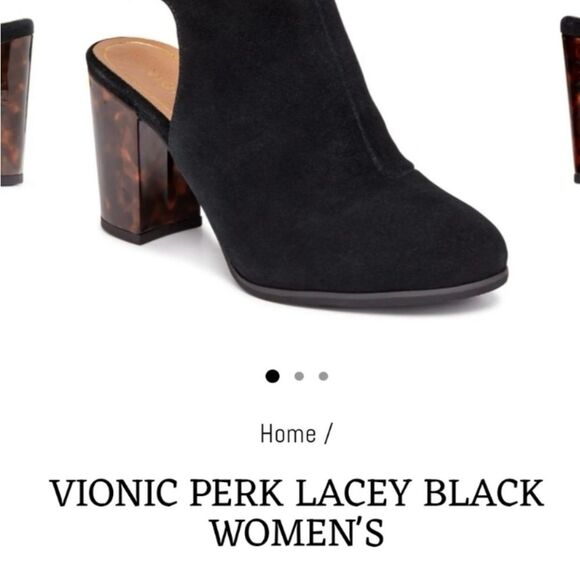 Vionic Perk Lacey Tortoise and Black Suede Slingback Block Heel Bootie 10 - Picture 2 of 10
